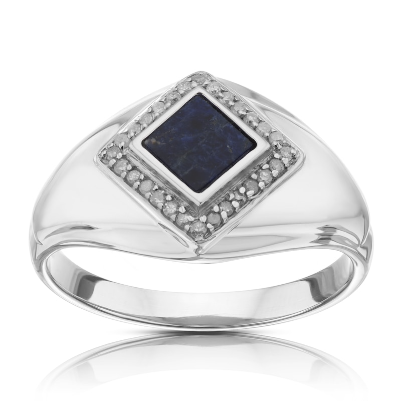 Sterling Silver Sodalite & 0.13ct Total Diamond Ring