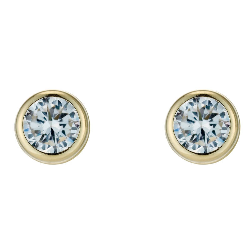9ct Yellow Gold Cubic Zirconia Rubover 5.5mm Stud Earrings