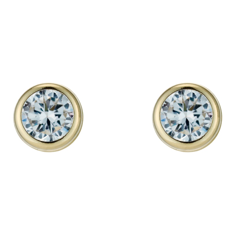 Main Image 1 of 9ct Yellow Gold Cubic Zirconia Rubover 5.5mm Stud Earrings