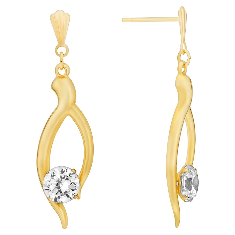 Main Image 1 of 9ct Yellow Gold & Cubic Zirconia Drop Earrings