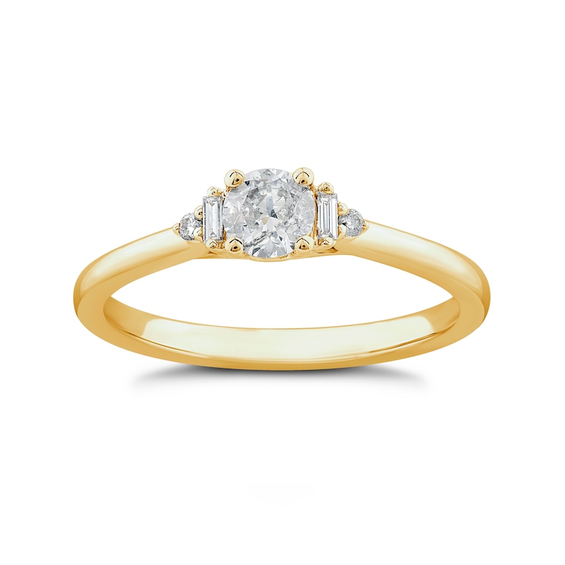 9ct Yellow Gold 0.50ct Diamond Solitaire Baguette Shoulders Ring