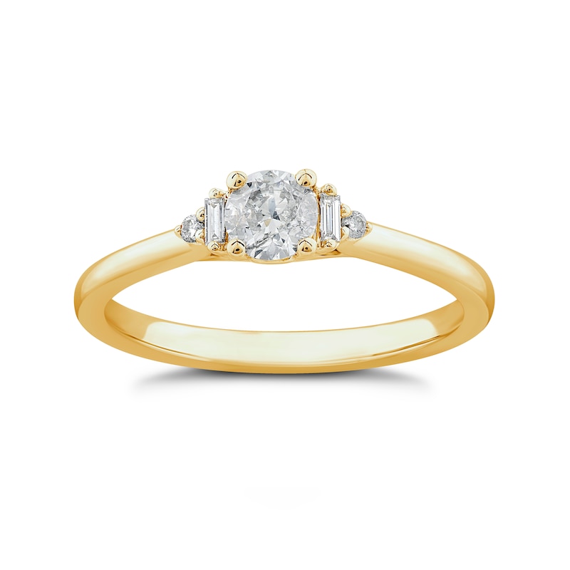 Main Image 1 of 9ct Yellow Gold 0.50ct Diamond Solitaire Baguette Shoulders Ring
