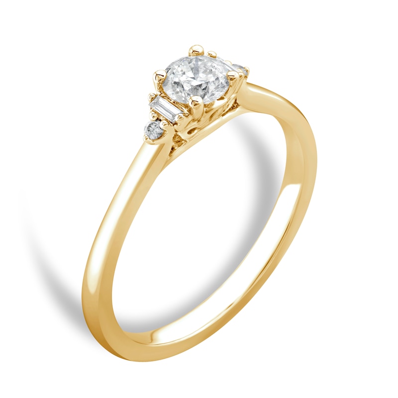 Main Image 2 of 9ct Yellow Gold 0.50ct Diamond Solitaire Baguette Shoulders Ring