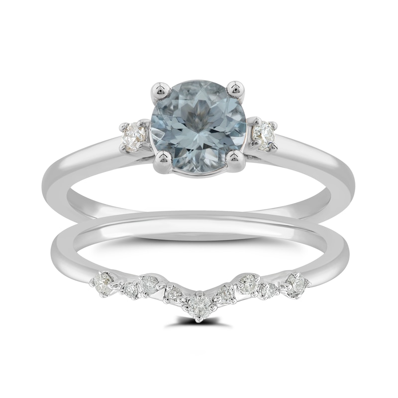 Perfect Fit 9ct White Gold Diamond Aquamarine Bridal Set