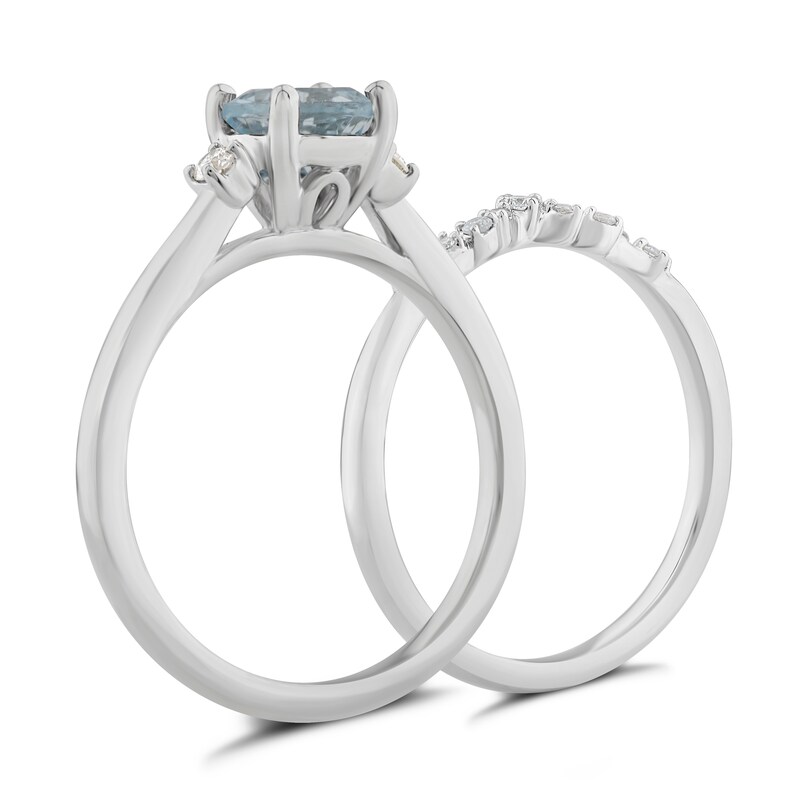 Perfect Fit 9ct White Gold Aquamarine & Diamond Bridal Set