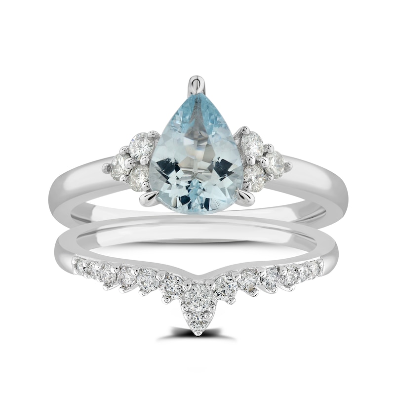 Perfect Fit 9ct White Gold Diamond Aquamarine Bridal Set