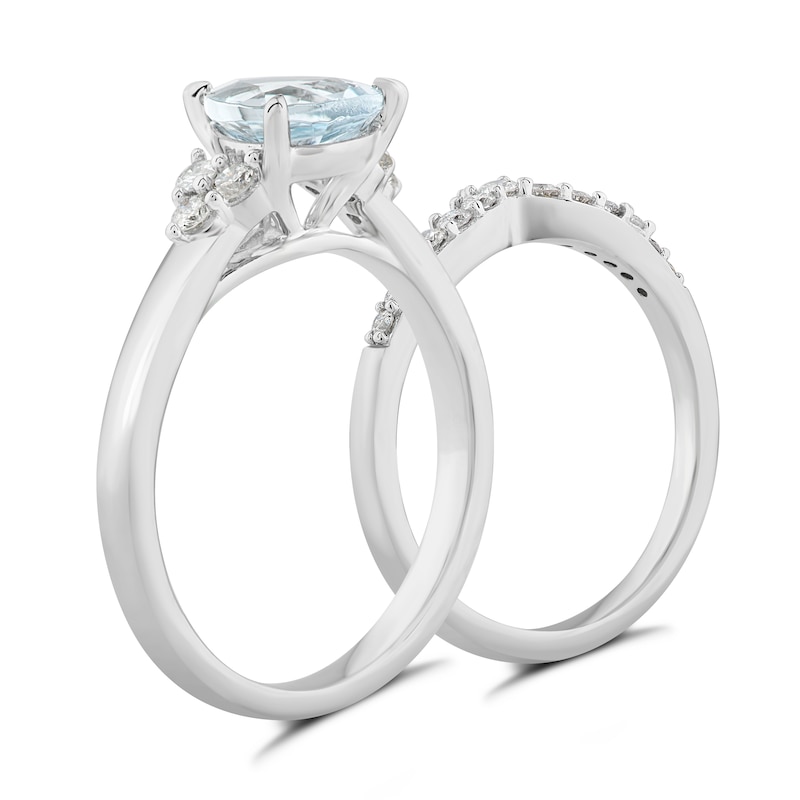 Perfect Fit 9ct White Gold Diamond Aquamarine Bridal Set