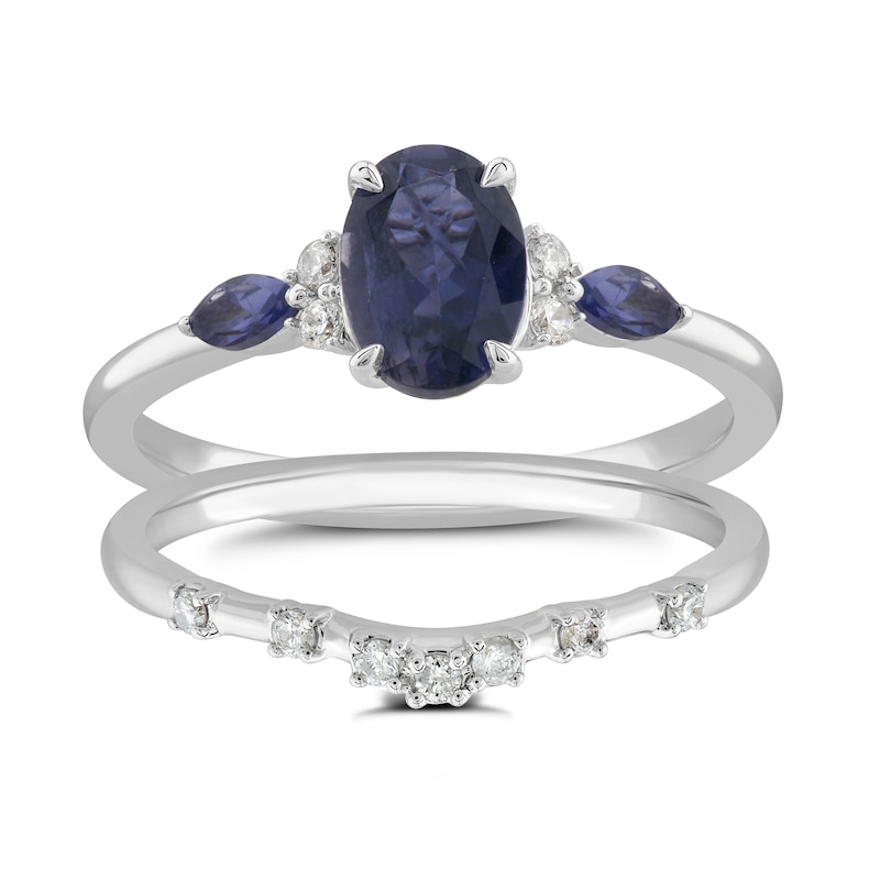 Main Image 1 of Perfect Fit 9ct White Gold 0.12ct Diamond Iolite Bridal Set