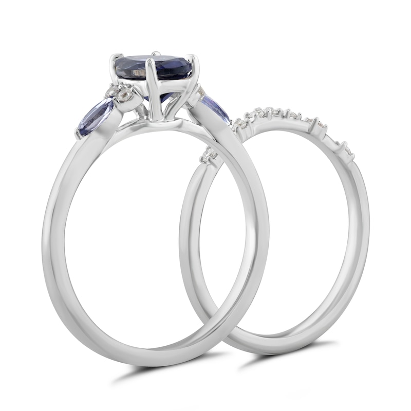 Main Image 2 of Perfect Fit 9ct White Gold 0.12ct Diamond Iolite Bridal Set