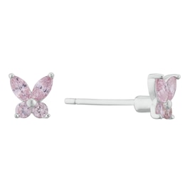 Children's Silver Pink Cubic Zirconia Butterfly Stud Earrings