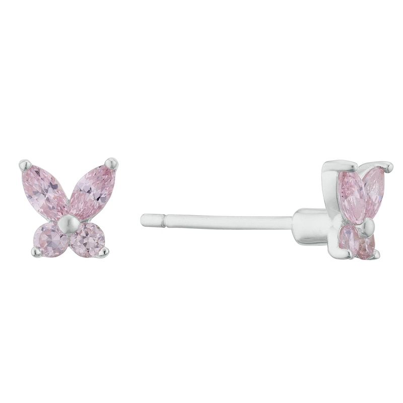 Main Image 1 of Children's Sterling Silver Pink Cubic Zirconia Butterfly Stud Earrings