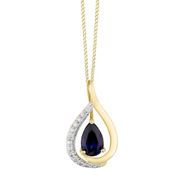 9ct Yellow Gold Created Sapphire Teardrop Pendant