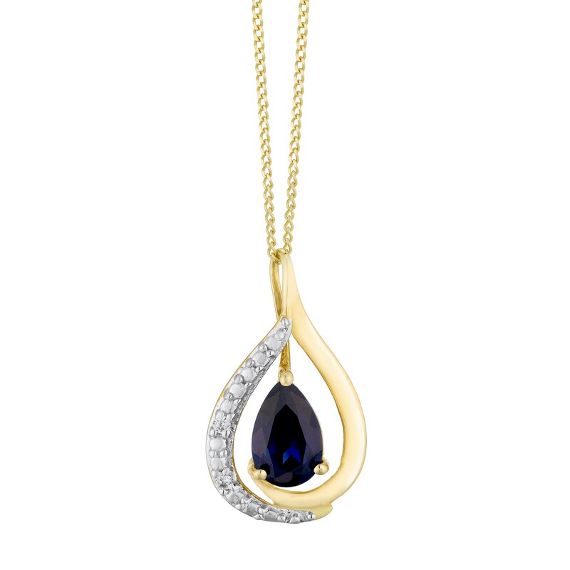 9ct Yellow Gold Created Sapphire Teardrop Pendant