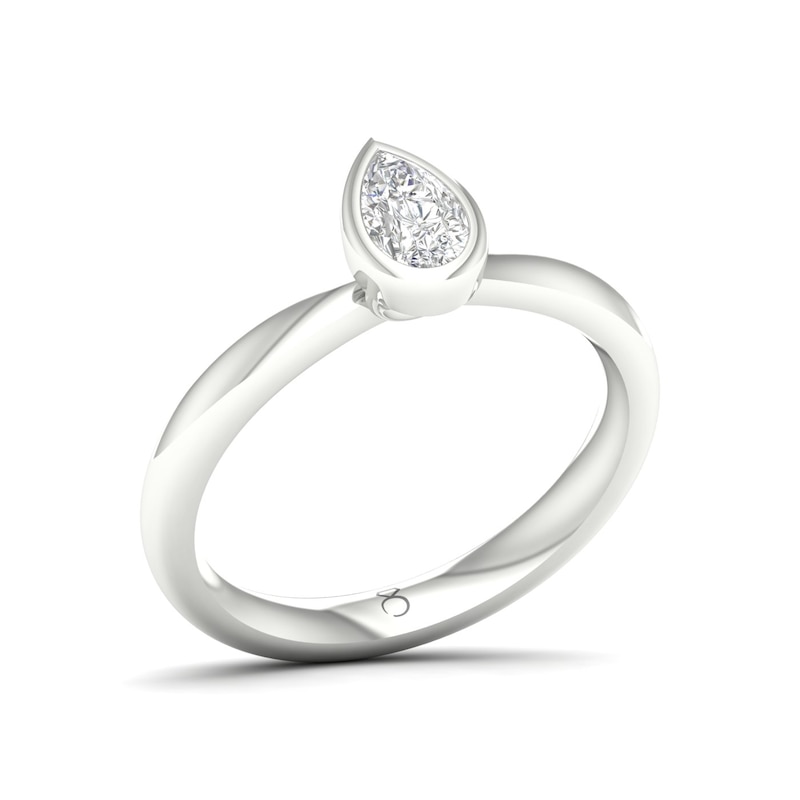 The Diamond Story 18ct White Gold Rub Over Pear Solitaire 0.30ct Diamond Ring