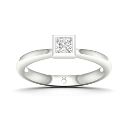 The Diamond Story 18ct White Gold Rub Over Princess Solitaire 0.30ct Diamond Ring