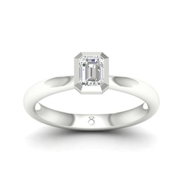 The Diamond Story 18ct White Gold Emerald Solitaire 0.37ct Diamond Ring