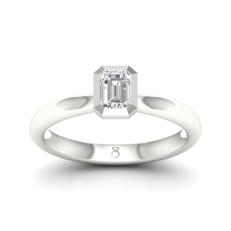 Main Image 1 of The Diamond Story 18ct White Gold Emerald Solitaire 0.37ct Diamond Ring