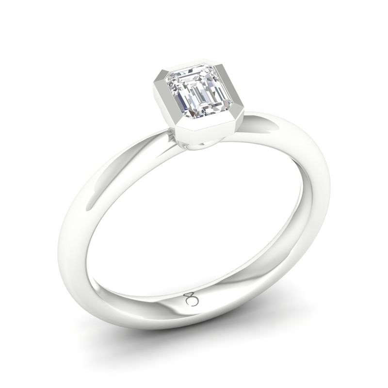 Main Image 2 of The Diamond Story 18ct White Gold Emerald Solitaire 0.37ct Diamond Ring