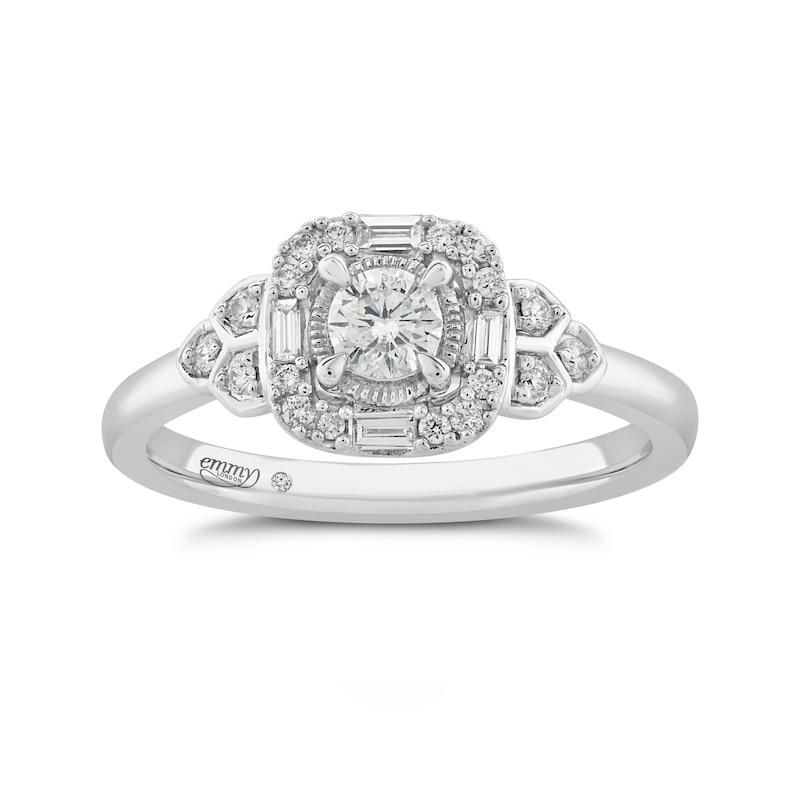 Main Image 3 of Emmy London 18ct White Gold 0.33ct Diamond Cushion Halo Ring