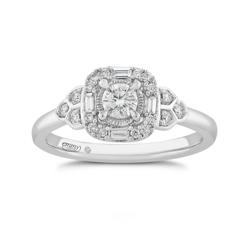 Emmy London 18ct White Gold 0.33ct Diamond Cushion Halo Ring