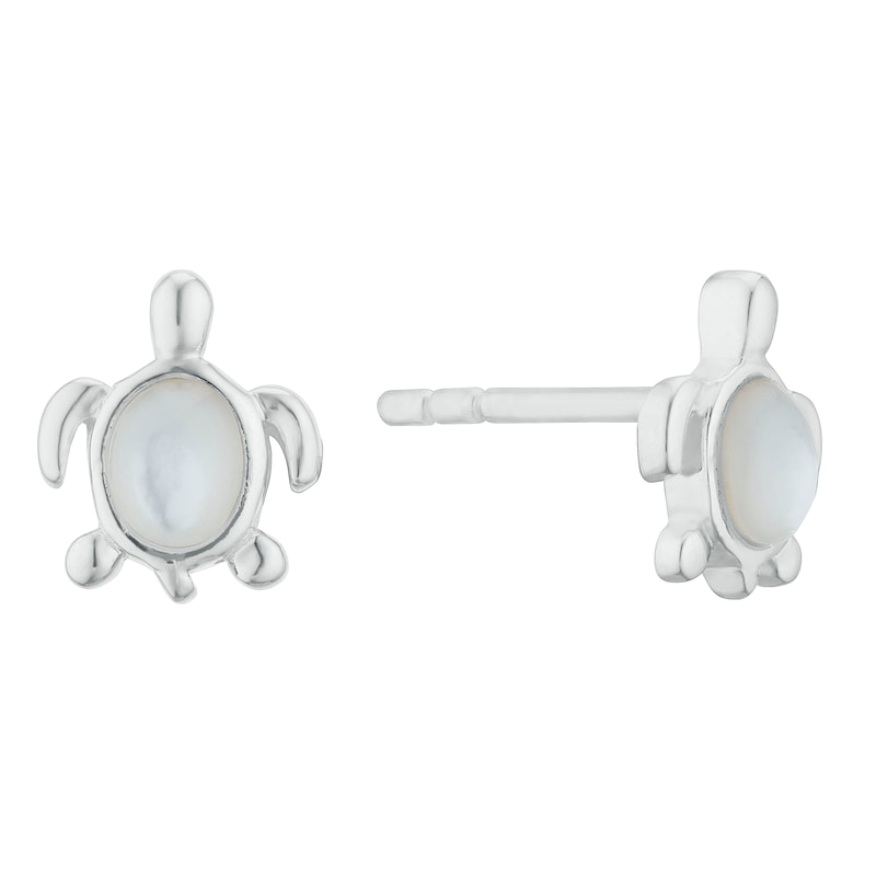 Main Image 1 of Children's Sterling Silver Mother Of Pearl Turtle Stud Earrings