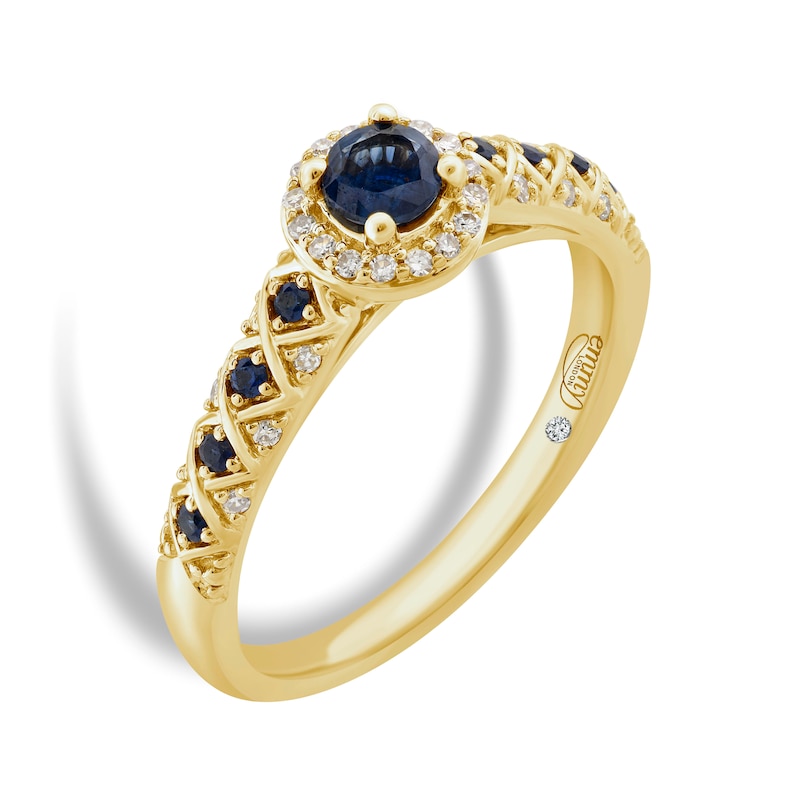 Main Image 1 of Emmy London 18ct Yellow Gold Sapphire & Diamond Halo Ring