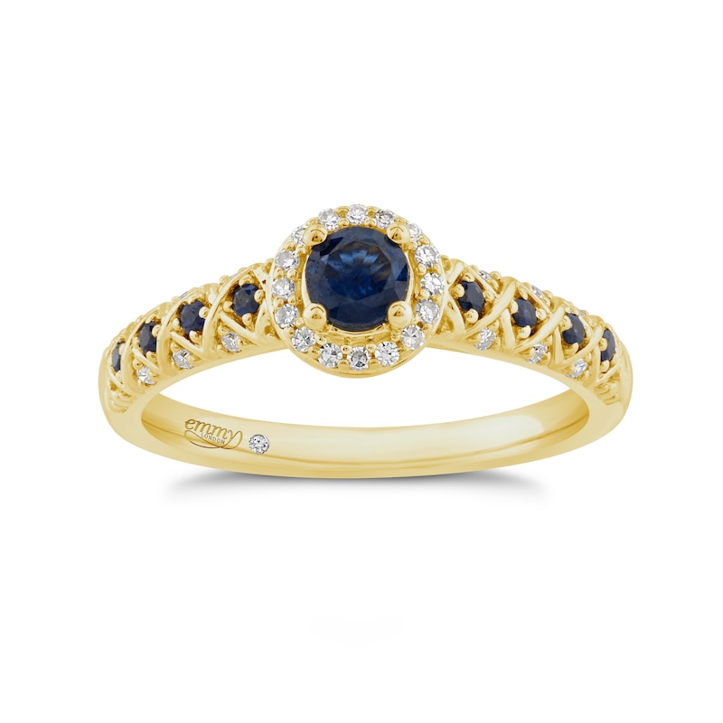Main Image 3 of Emmy London 18ct Yellow Gold Sapphire & Diamond Halo Ring