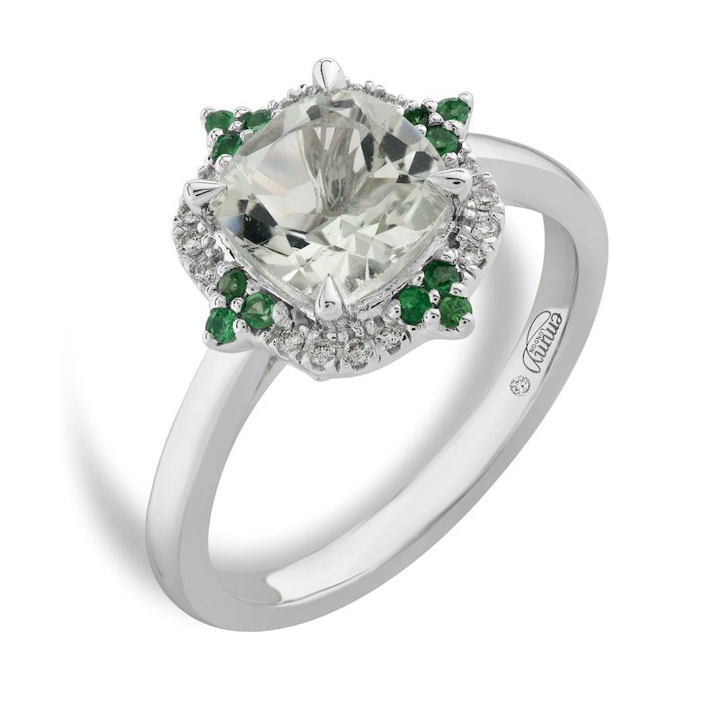 Emmy London 18ct White Gold Green Amethyst & Diamond Ring