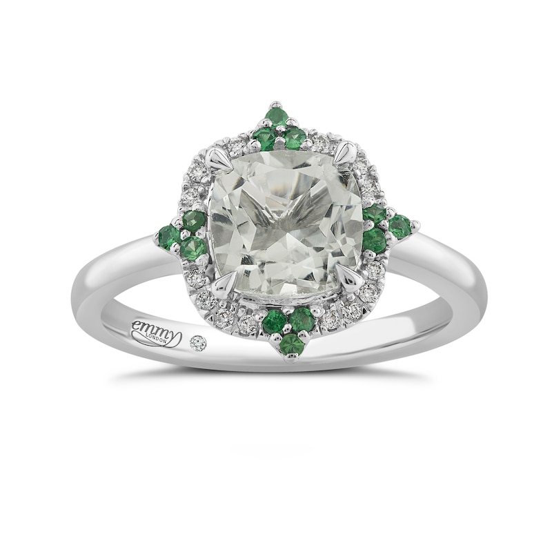 Emmy London 18ct White Gold Green Quartz & Diamond Ring