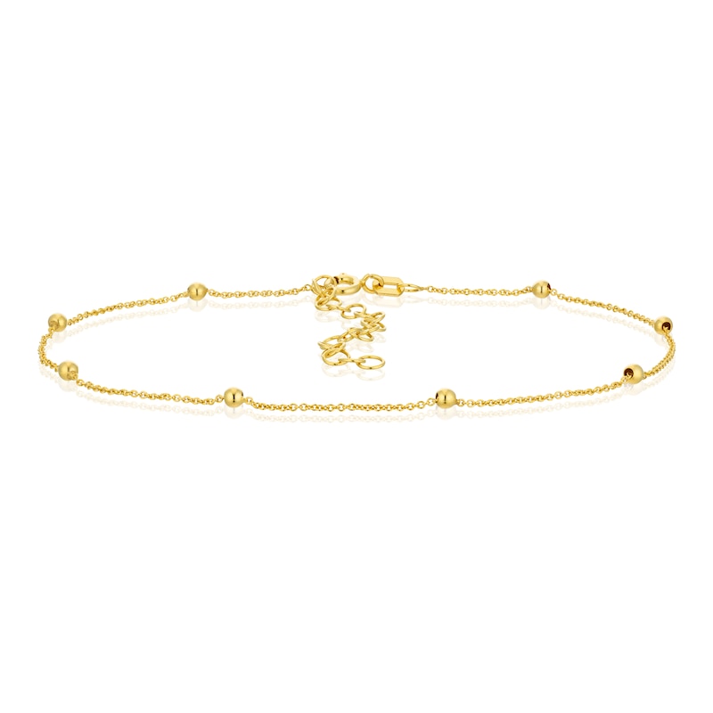 Main Image 1 of 9ct Yellow Gold Adjustable 9'' Rolo Chain Ball Anklet