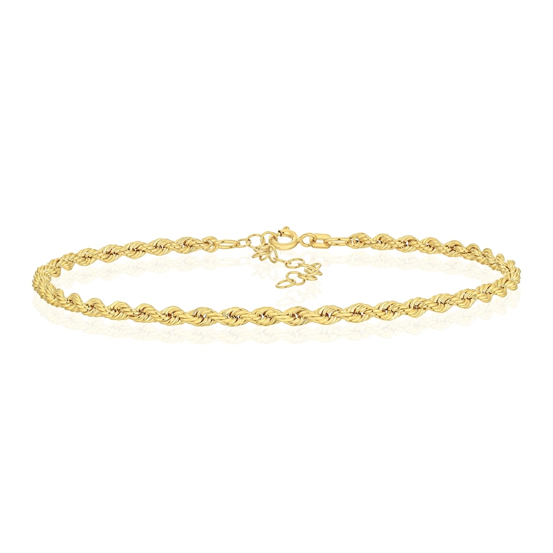 Main Image 1 of 9ct Yellow Gold Adjustable 9" Rope Chain Anklet
