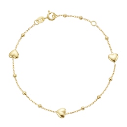9ct Yellow Gold Heart & Ball Station Bracelet
