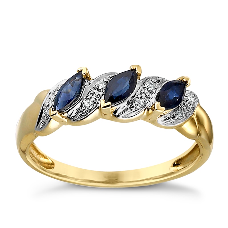 Main Image 1 of 9ct Yellow Gold Sapphire & Diamond Ring
