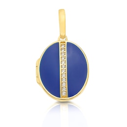 9ct Yellow Gold Blue Enamel & CZ Oval Locket (No Chain)