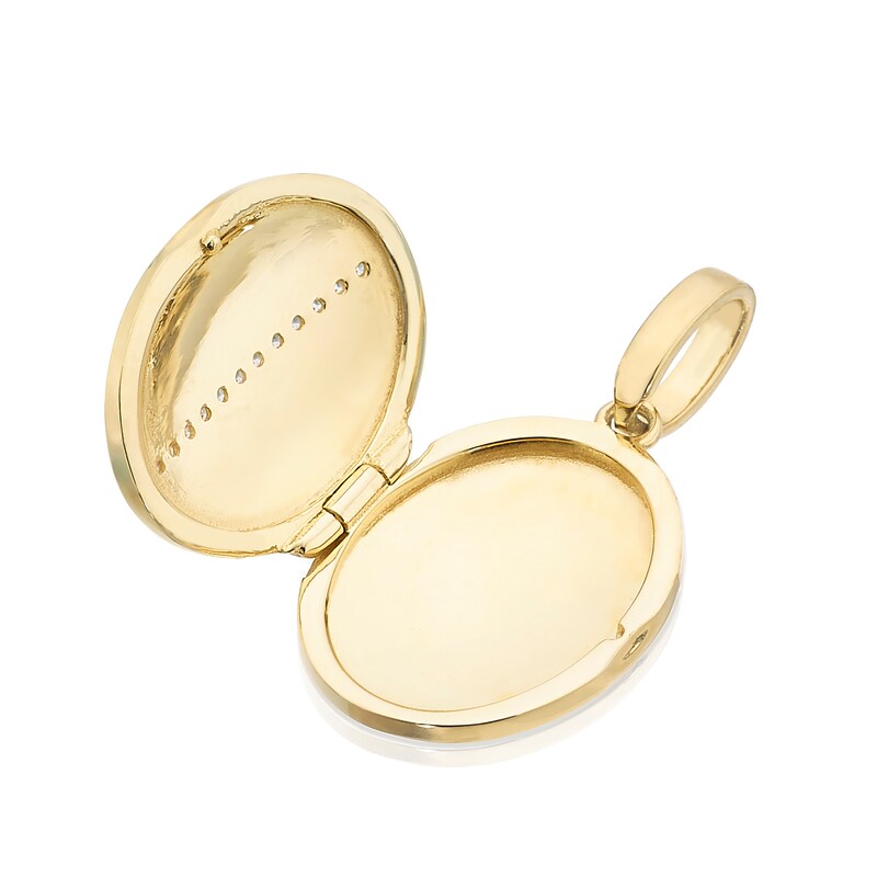 Main Image 2 of 9ct Yellow Gold Oval Green Enamel CZ Locket (No Chain)