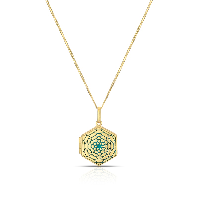 Sterling Silver & 18ct Gold Plated Vermeil Blue Floral Enamel Hexagon Locket