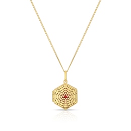 Sterling Silver & 18ct Gold Plated Vermeil Red Floral Enamel Hexagon Locket