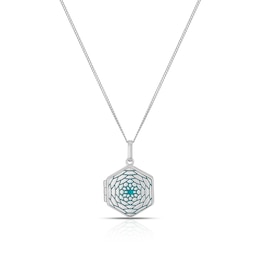 Sterling Silver Blue Floral Enamel Hexagon Locket