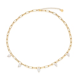 Sterling Silver & 18ct Gold Plated Vermeil Pearl & Chain Necklace