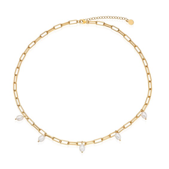 Sterling Silver and 18ct Gold Plated Vermeil Pearl and Chain Necklace