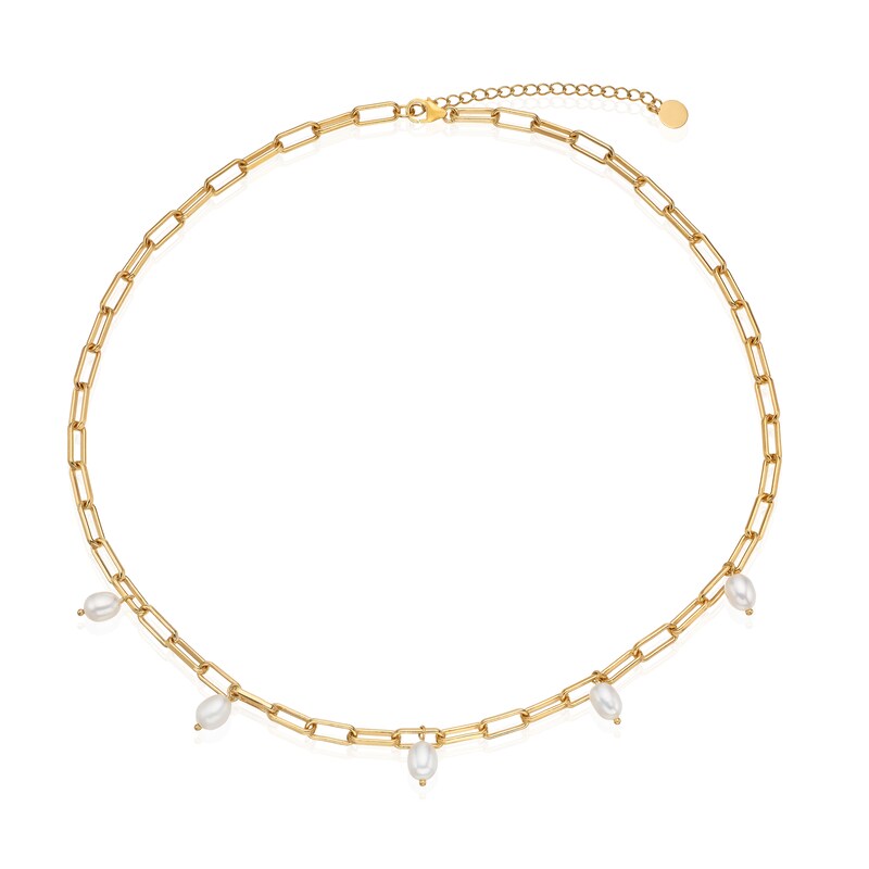 Main Image 1 of Sterling Silver & 18ct Gold Plated Vermeil Pearl & Chain Necklace