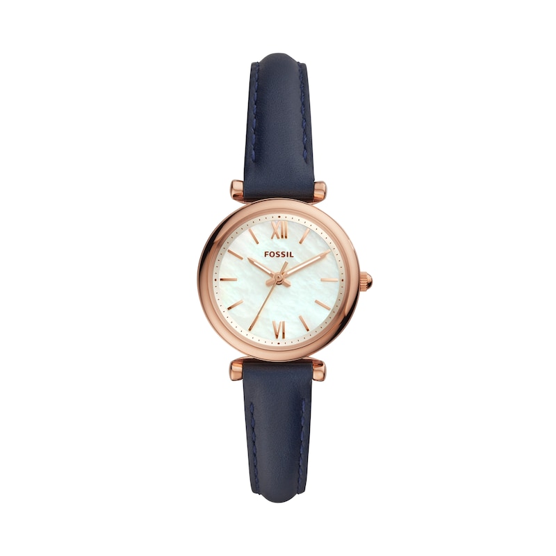 Fossil Carlie Mini Ladies' Navy Leather Strap Watch