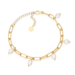 Sterling Silver & 18ct Gold Plated Vermeil Pearl & Chain Bracelet