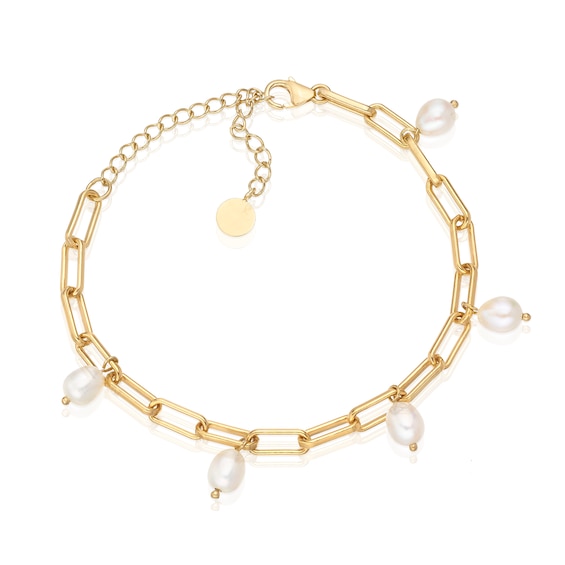Sterling Silver and 18ct Gold Plated Vermeil Pearl and Chain Bracelet