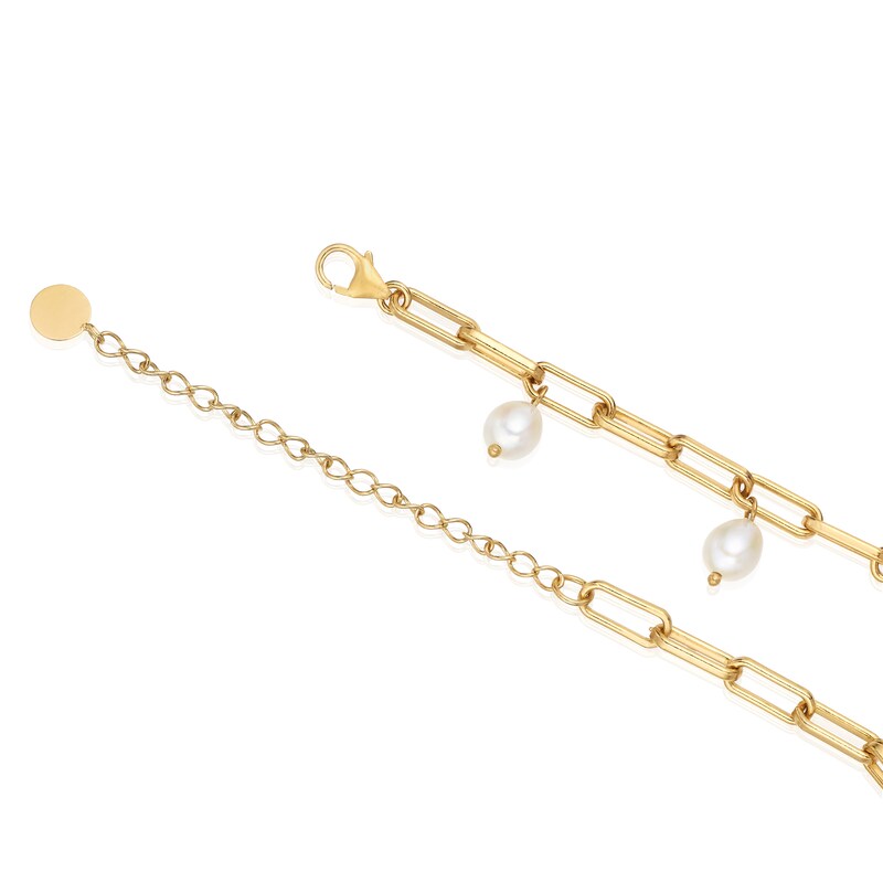 Main Image 2 of Sterling Silver & 18ct Gold Plated Vermeil Pearl & Chain Bracelet