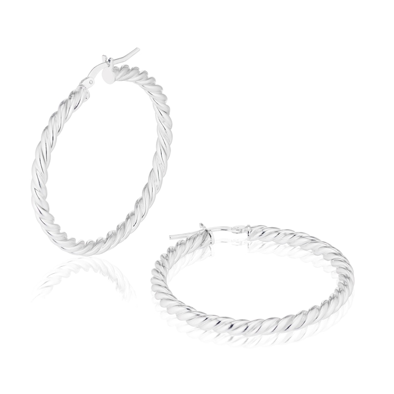 Main Image 1 of Sterling Silver 30mm Rope Hoop Earrings