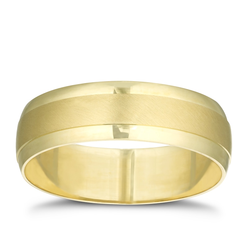 Main Image 1 of 9ct Yellow Gold 6mm Brushed & Polished Ring