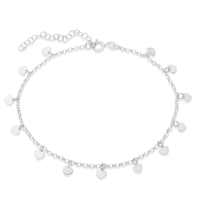 Silver Adjustable 9 Inch Hearts Anklet