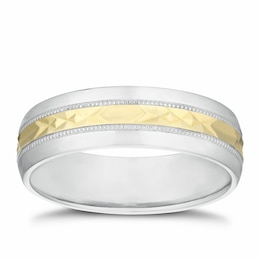 Sterling Silver & 9ct Yellow Gold 6mm Diamond-Cut Milgrain Ring