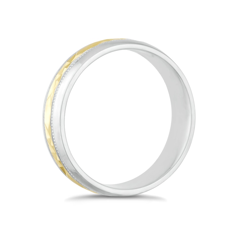 Main Image 2 of Sterling Silver & 9ct Yellow Gold 6mm Diamond-Cut Milgrain Ring